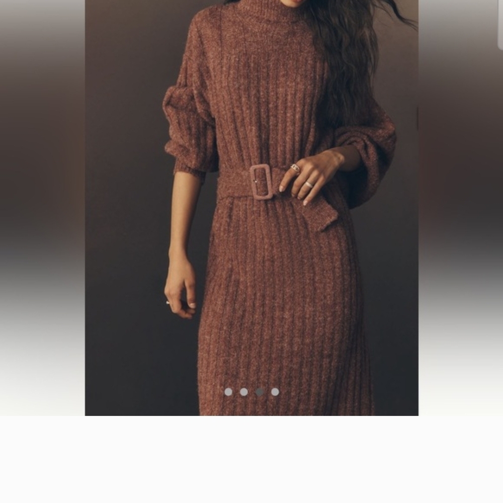 Anthropologie Brown Long Sleeve Belted Dress